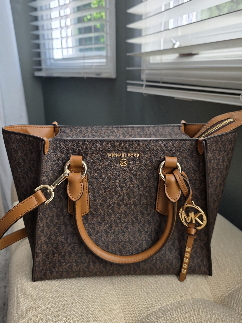 Michael Kors Kris Medium Logo Satchel Bag Brown Acorn